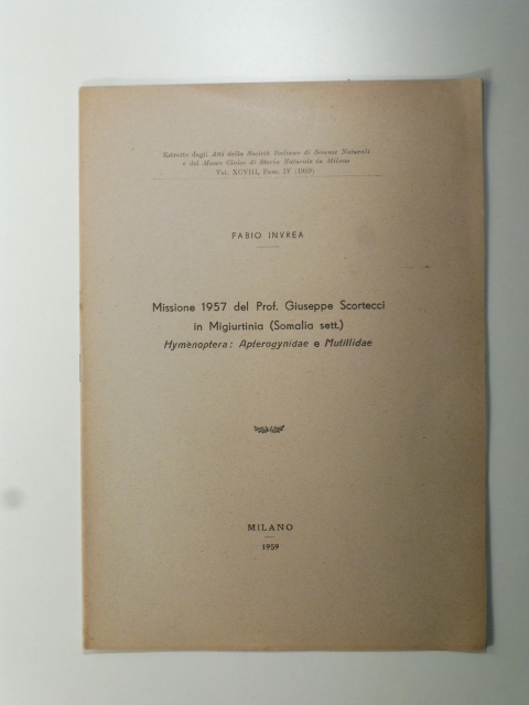 Missione 1957 del prof. Giuseppe Scortecci in Migiurtinia (Somalia sett.), Hymenoptera: Apterogynidae e Mutilladae
